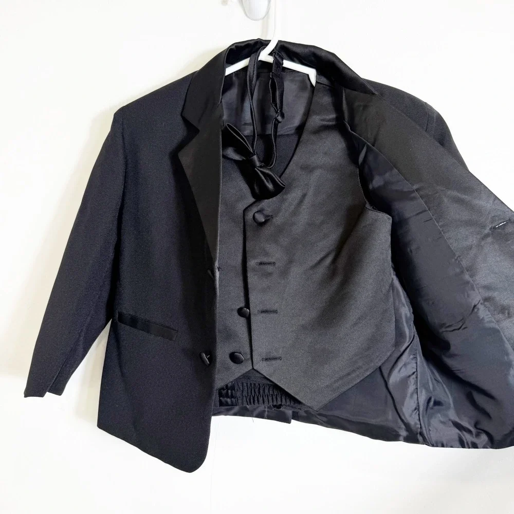 Tuxedo Suit Set Boys Size 3T Black Formal Jacket Vest Pants Bow Tie 3 Piece Set